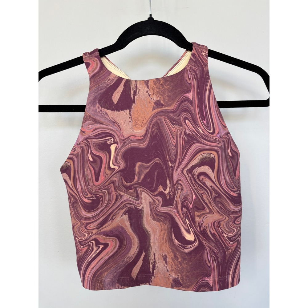 Beyond Yoga Racerback Crop Tank Top Purple Orange Marble Swirl Small CA4671